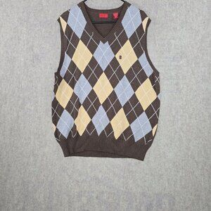 Izod Argyle Sweater Vest Brown Beige Blue XL 100% Cotton